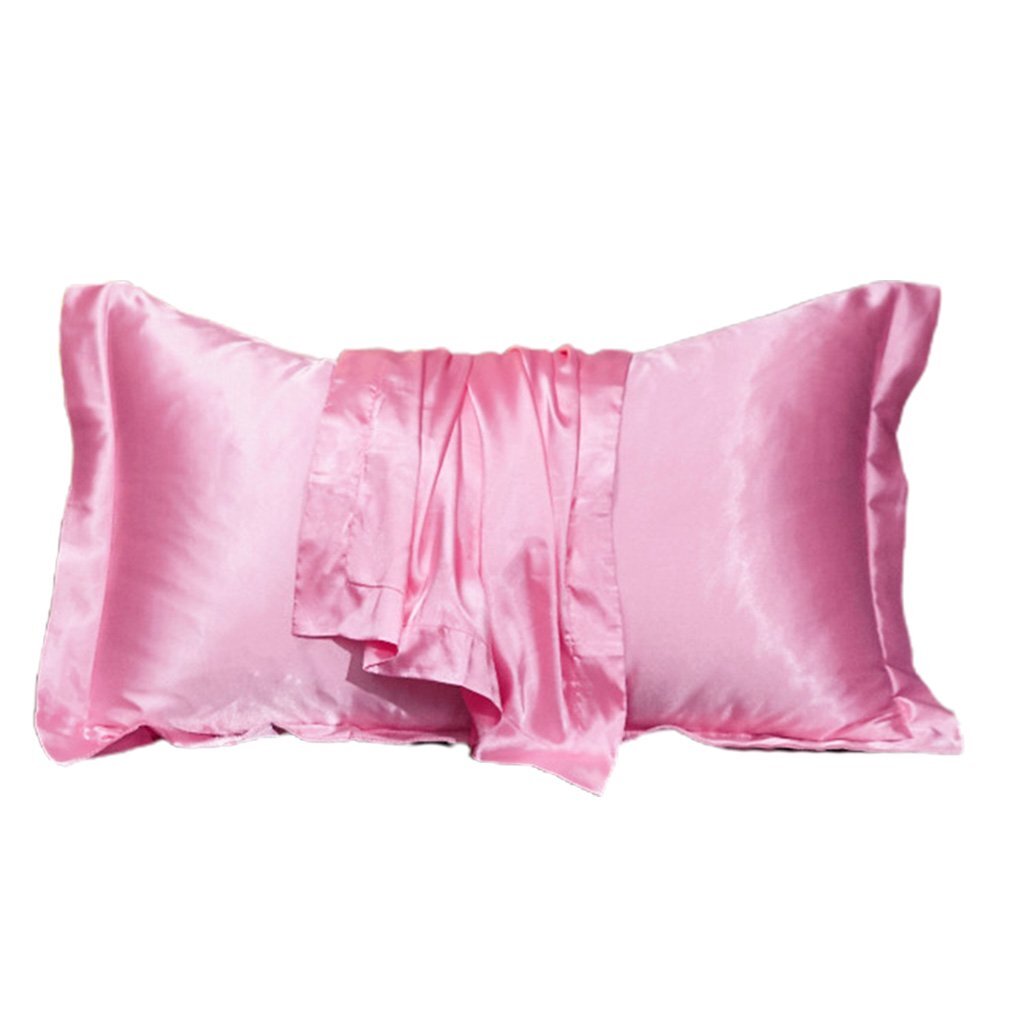 2 x Luxury Silk Satin Bedding Pillowcases Pillow Cases (Pink) - Dshop.com.au