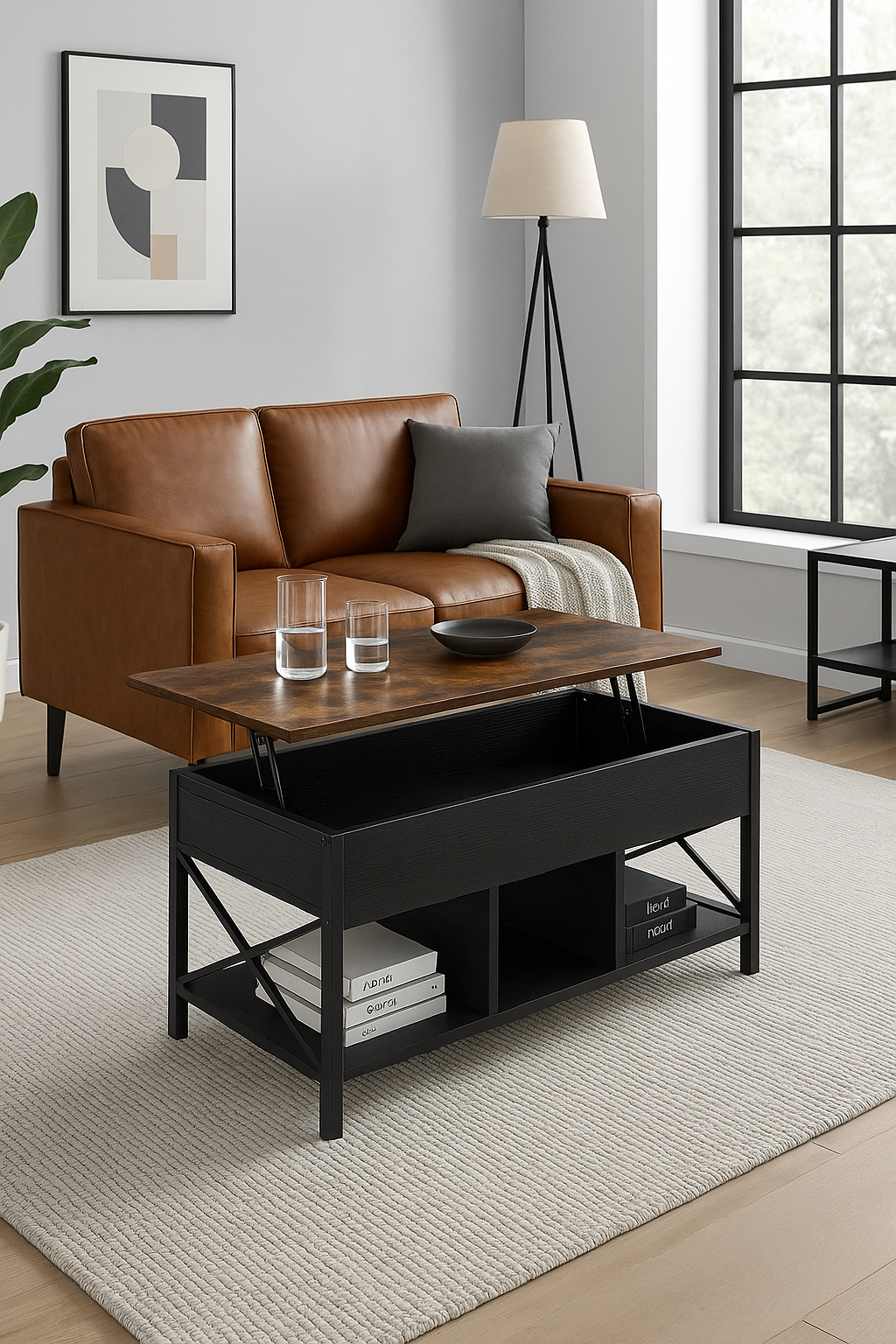 Elara Multifunction Lift Top Coffee Table with Hidden Storage Shelf Organizer