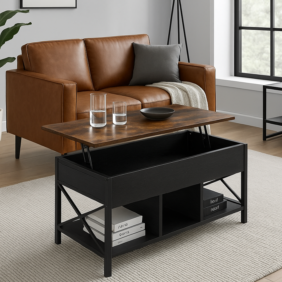 Elara Multifunction Lift Top Coffee Table with Hidden Storage Shelf Organizer