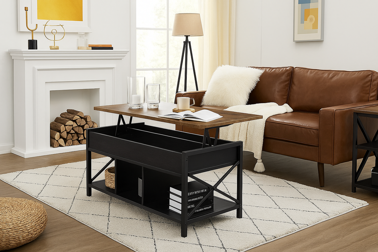 Elara Multifunction Lift Top Coffee Table with Hidden Storage Shelf Organizer