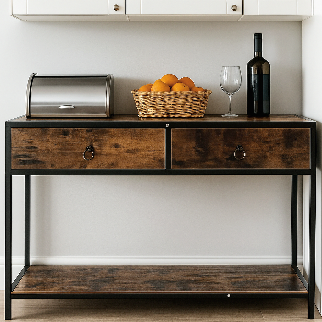 Essence Rustic Console Table with Drawers Hallway Entry Storage Shelf