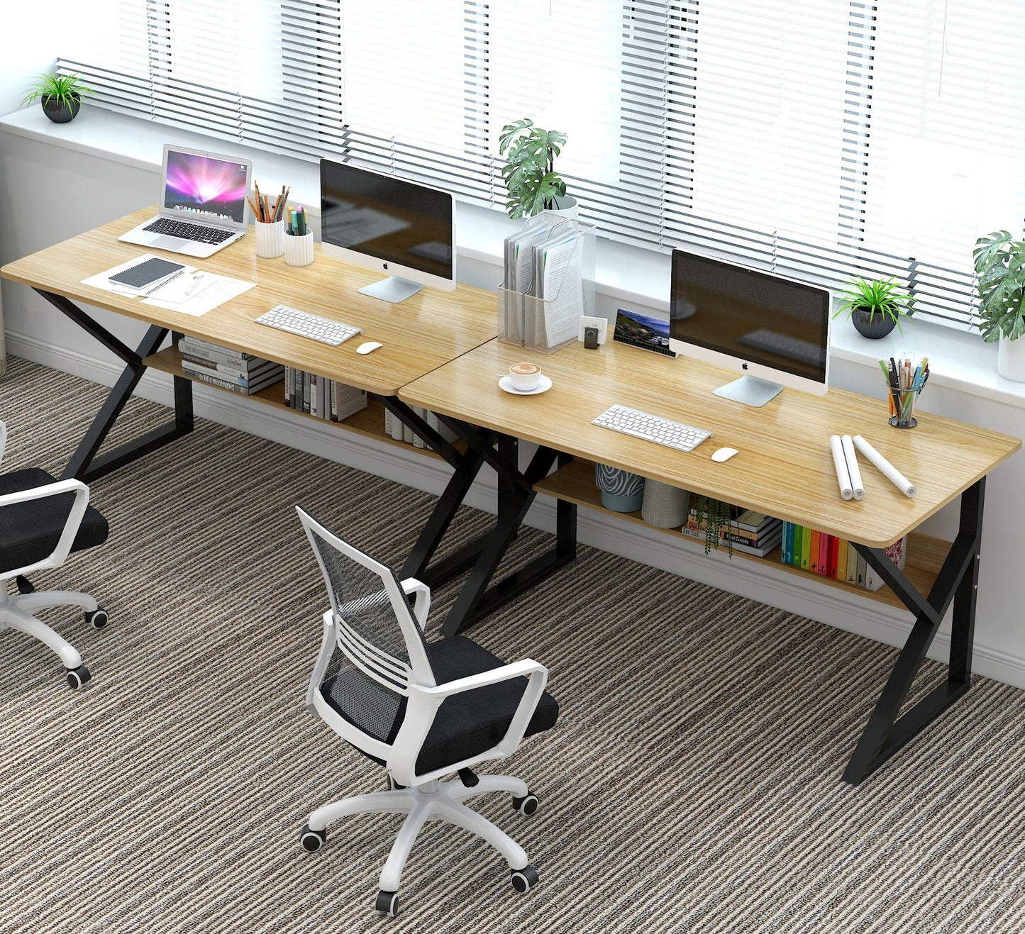 Kori Wood & Metal Computer Desk with Shelf (Oak)