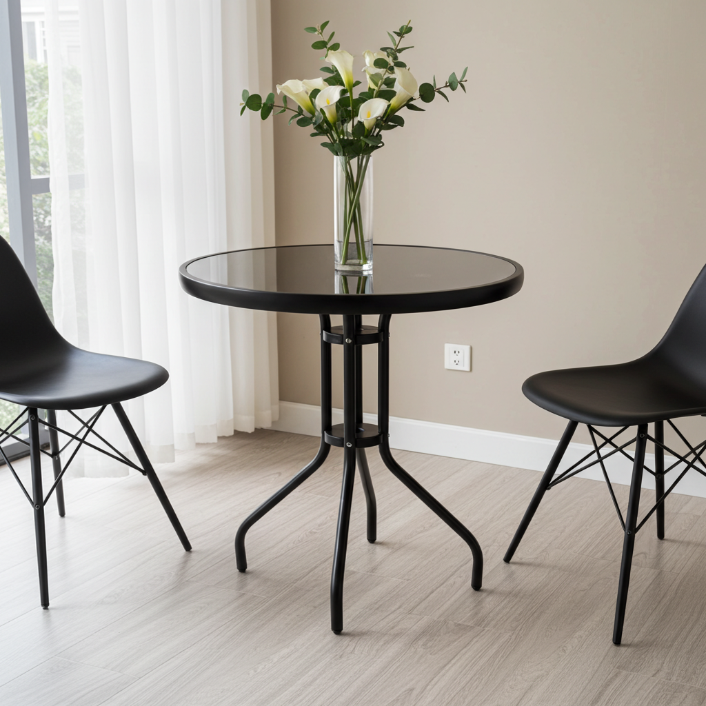 Alfresco Round Mirrored Tempered Glass Table