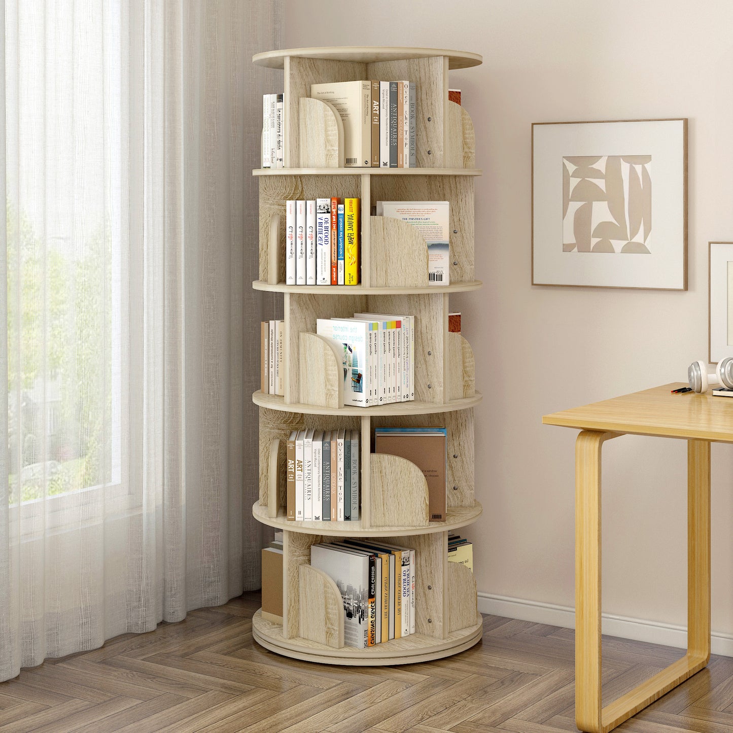 Sanctuary 360-degree Rotating 5 Tier Display Shelf Bookcase Organiser (Coastal Oak)