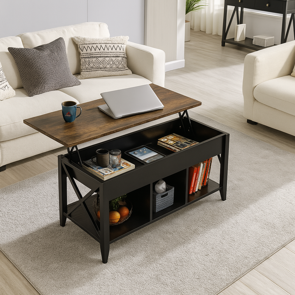 Elara Multifunction Lift Top Coffee Table with Hidden Storage Shelf Organizer