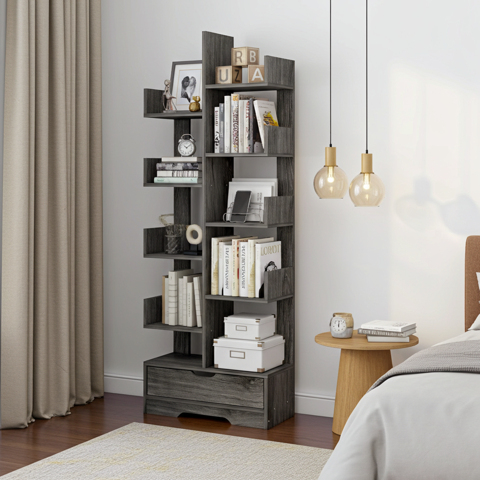 8-Tier 11-Shelf Display Storage Utility Book Shelf Bookcase Shelving (Driftwood Grey)