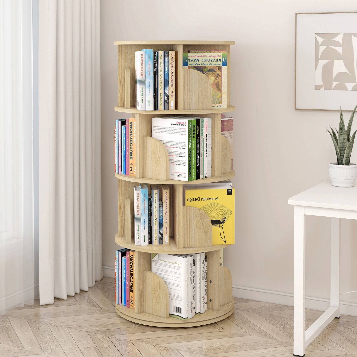 Sanctuary 360-degree Rotating 4 Tier Display Shelf Bookcase Organiser (Coastal Oak)