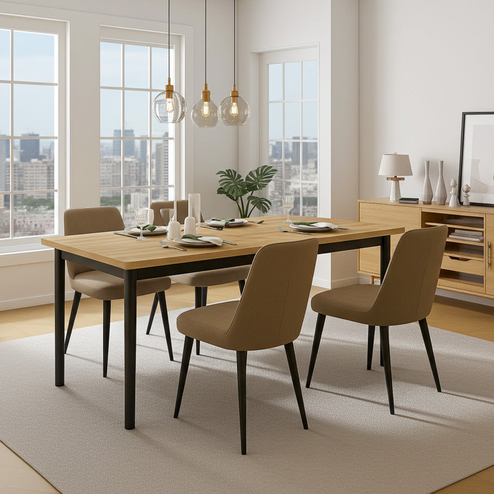 Heritage Industrial Rustic Oak Wood & Metal Dining Table 120cm