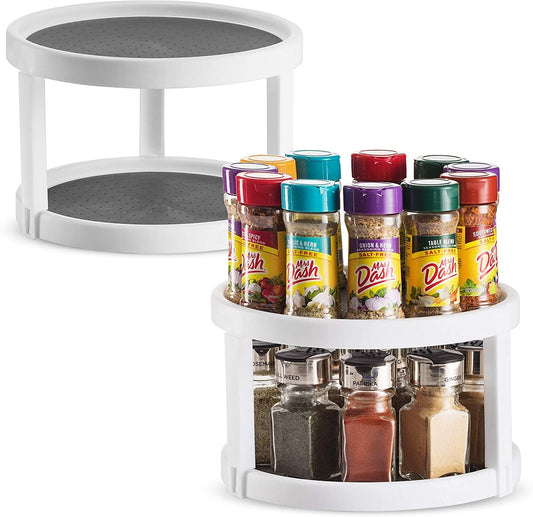 2-Tier Rotating Spice Rack Lazy Suzan Kitchen Countertop Shelf Storage Organiser - Dshop.com.au