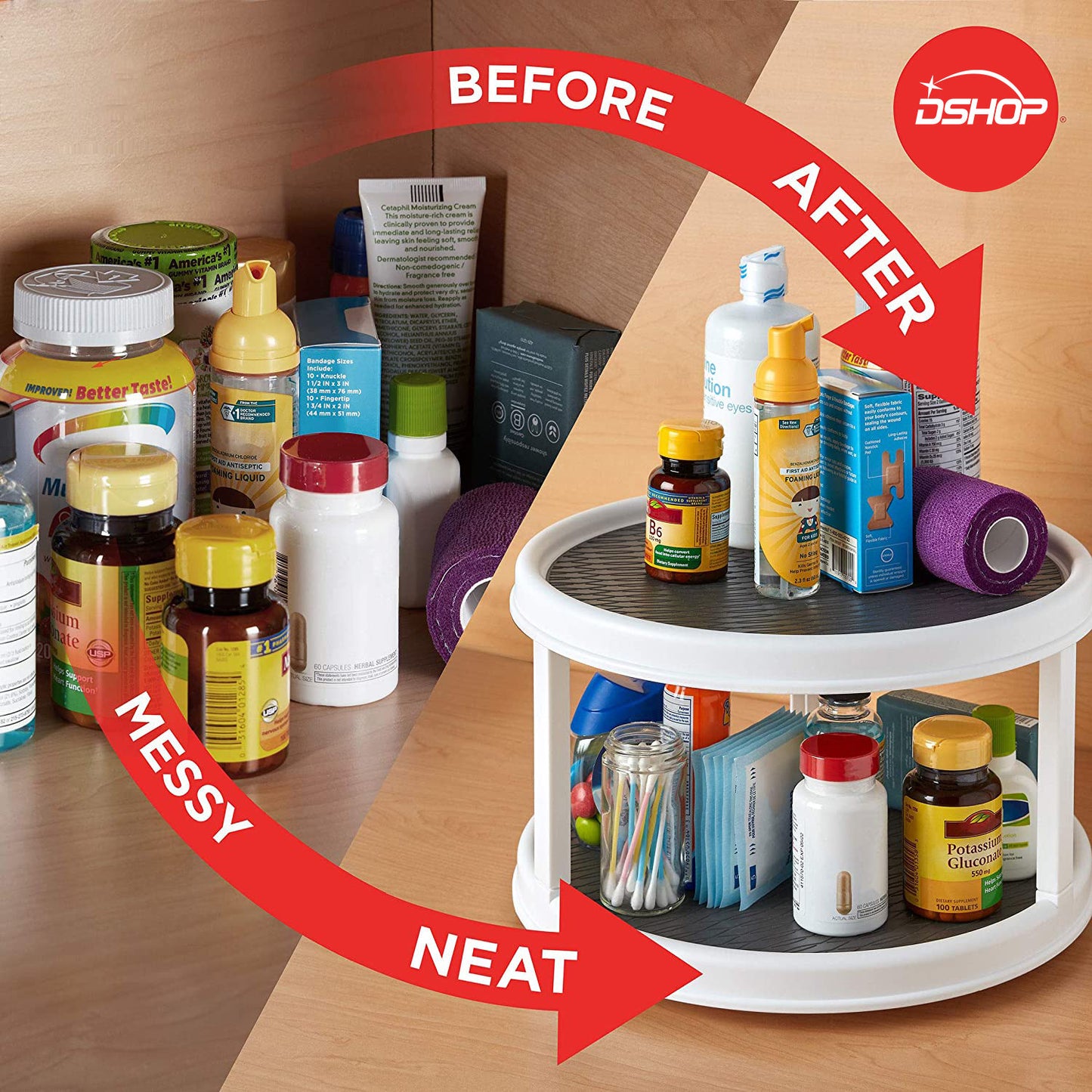 2-Tier Rotating Spice Rack Lazy Suzan Kitchen Countertop Shelf Storage Organiser - Dshop.com.au