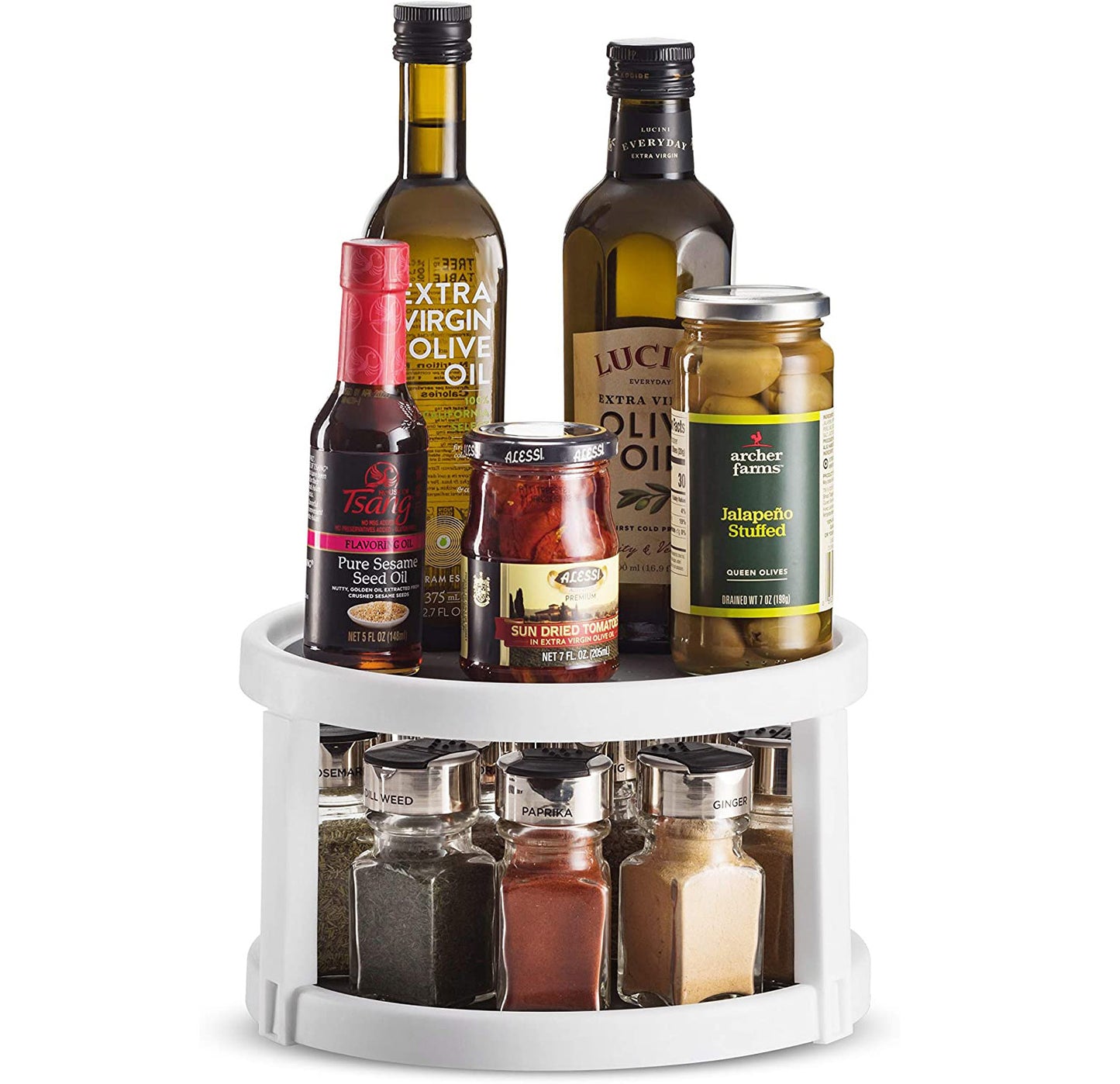 2-Tier Rotating Spice Rack Lazy Suzan Kitchen Countertop Shelf Storage Organiser - Dshop.com.au