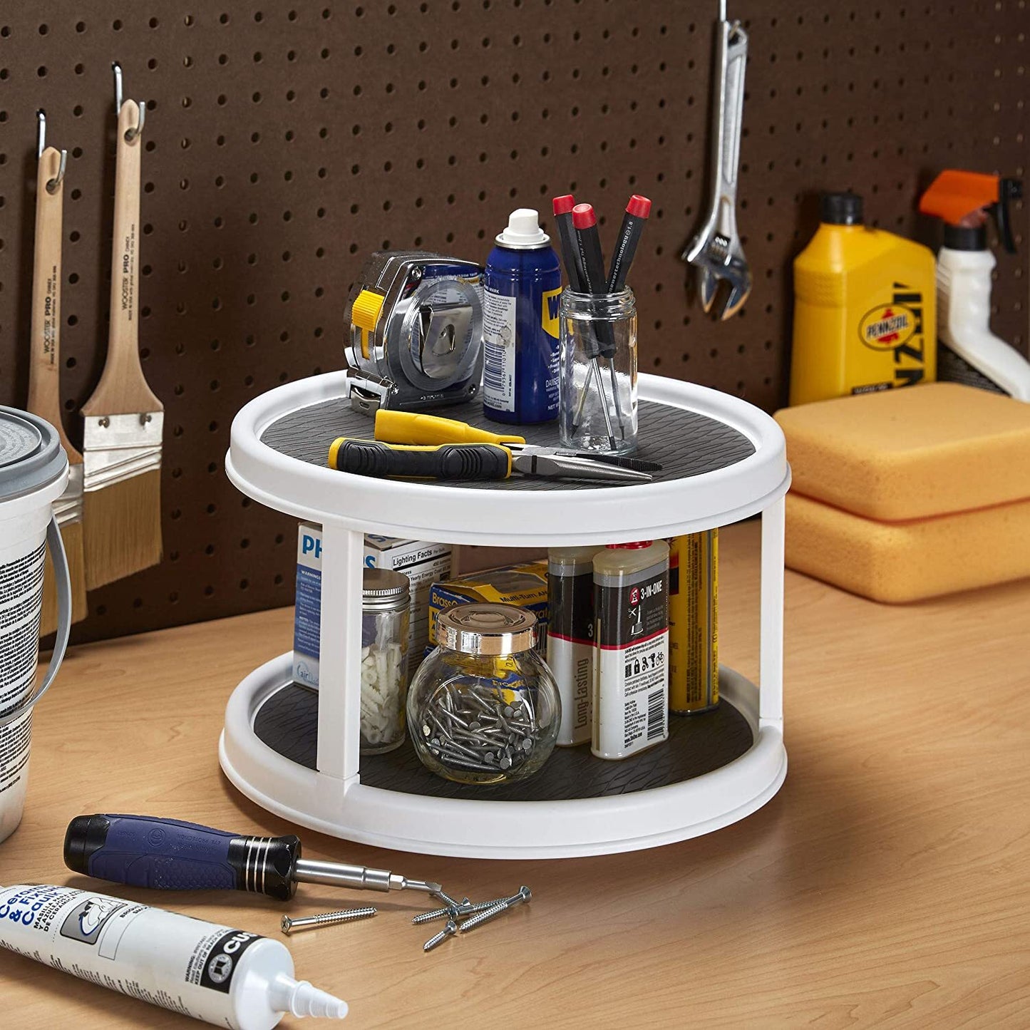 2-Tier Rotating Spice Rack Lazy Suzan Kitchen Countertop Shelf Storage Organiser - Dshop.com.au