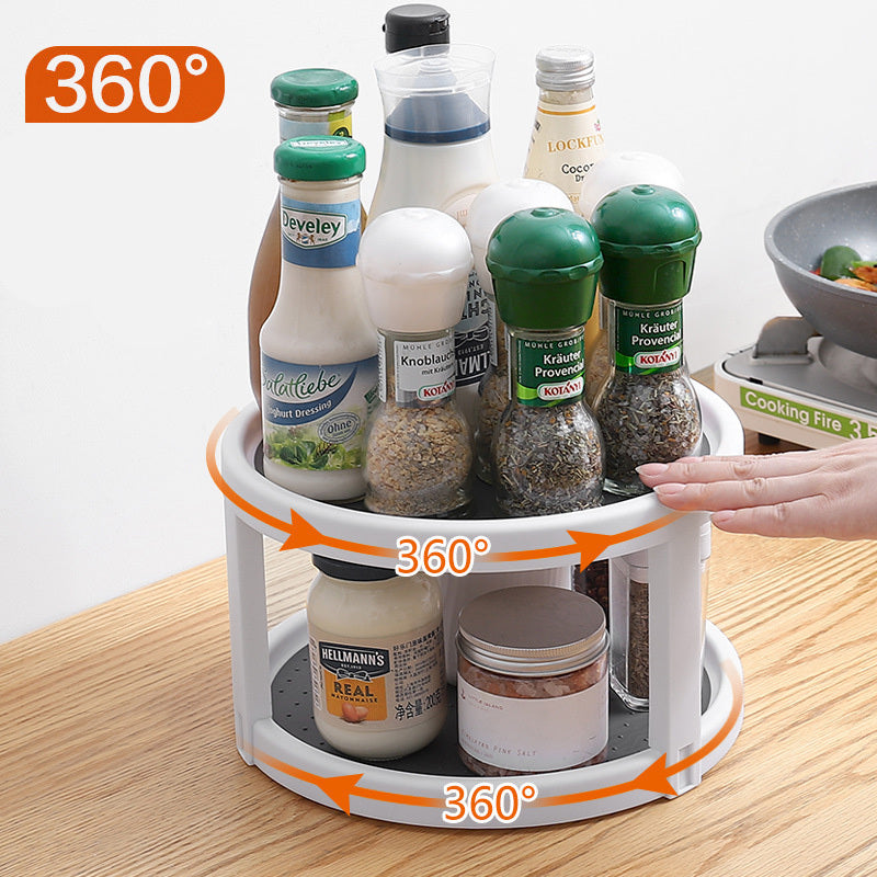 2-Tier Rotating Spice Rack Lazy Suzan Kitchen Countertop Shelf Storage Organiser - Dshop.com.au