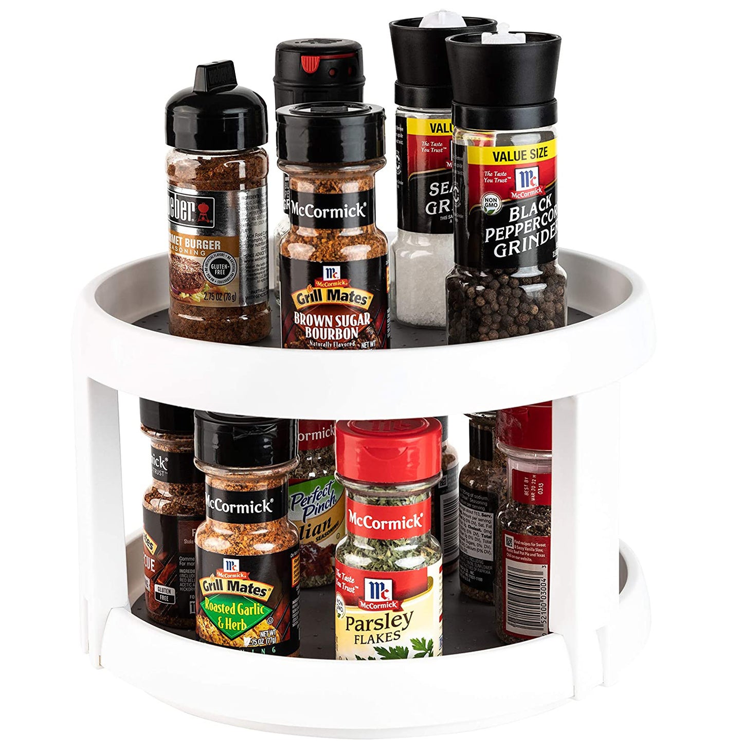2-Tier Rotating Spice Rack Lazy Suzan Kitchen Countertop Shelf Storage Organiser - Dshop.com.au