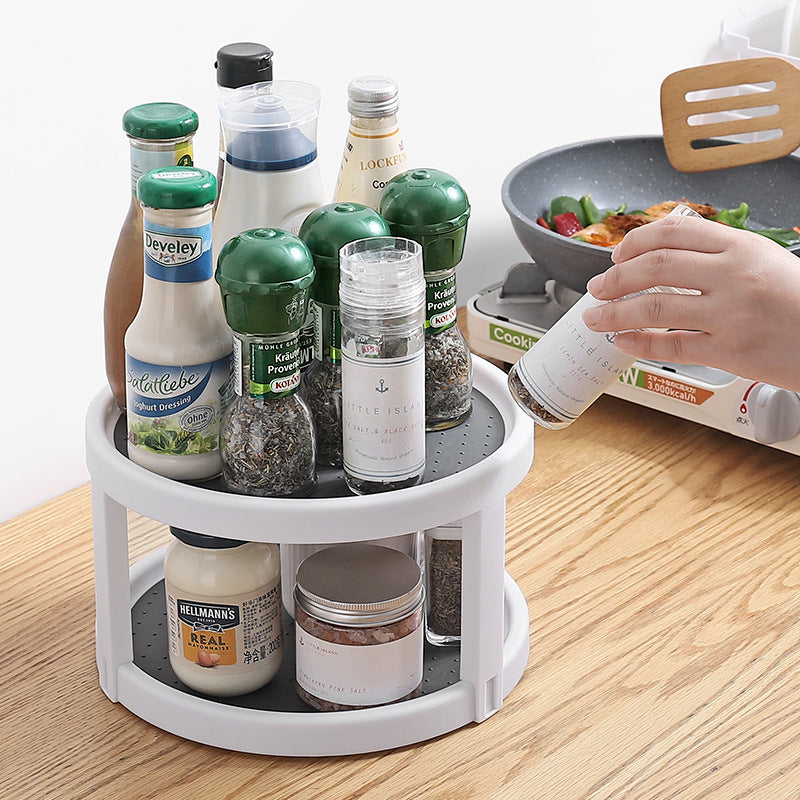2-Tier Rotating Spice Rack Lazy Suzan Kitchen Countertop Shelf Storage Organiser - Dshop.com.au