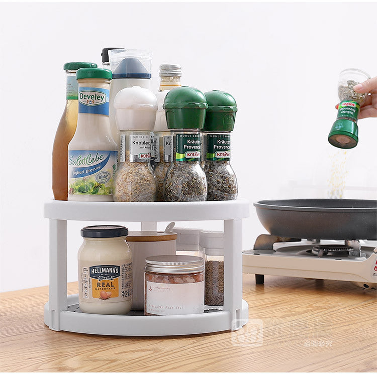 2-Tier Rotating Spice Rack Lazy Suzan Kitchen Countertop Shelf Storage Organiser - Dshop.com.au