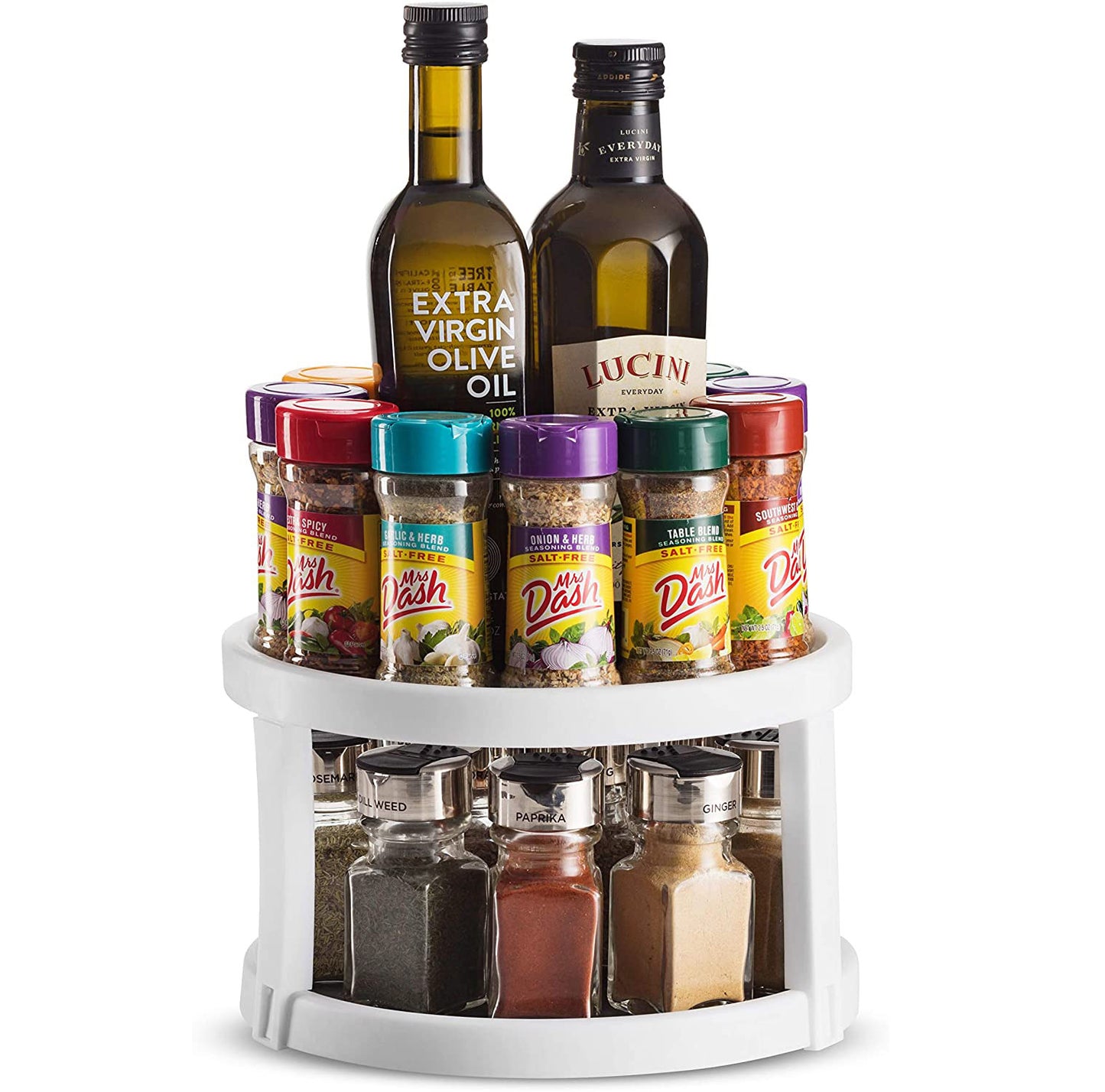 2-Tier Rotating Spice Rack Lazy Suzan Kitchen Countertop Shelf Storage Organiser - Dshop.com.au