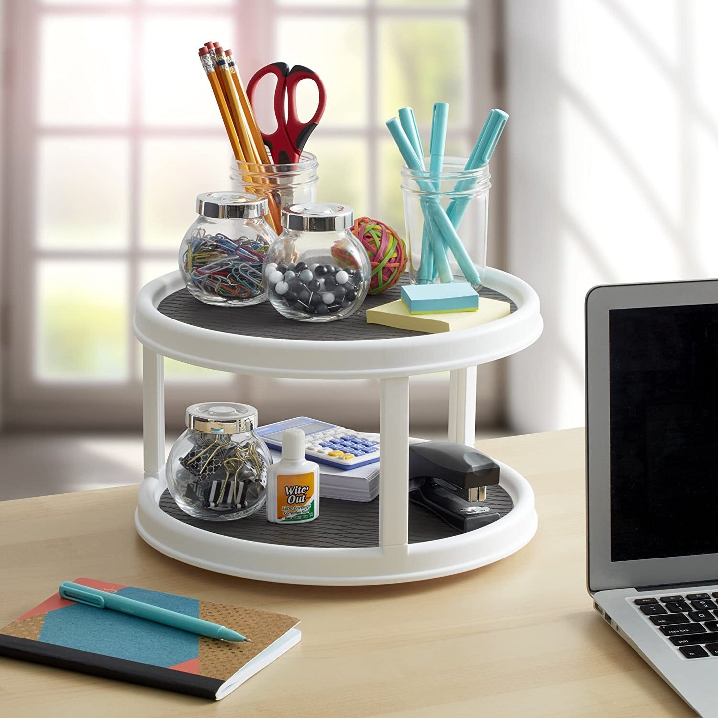 2-Tier Rotating Spice Rack Lazy Suzan Kitchen Countertop Shelf Storage Organiser - Dshop.com.au