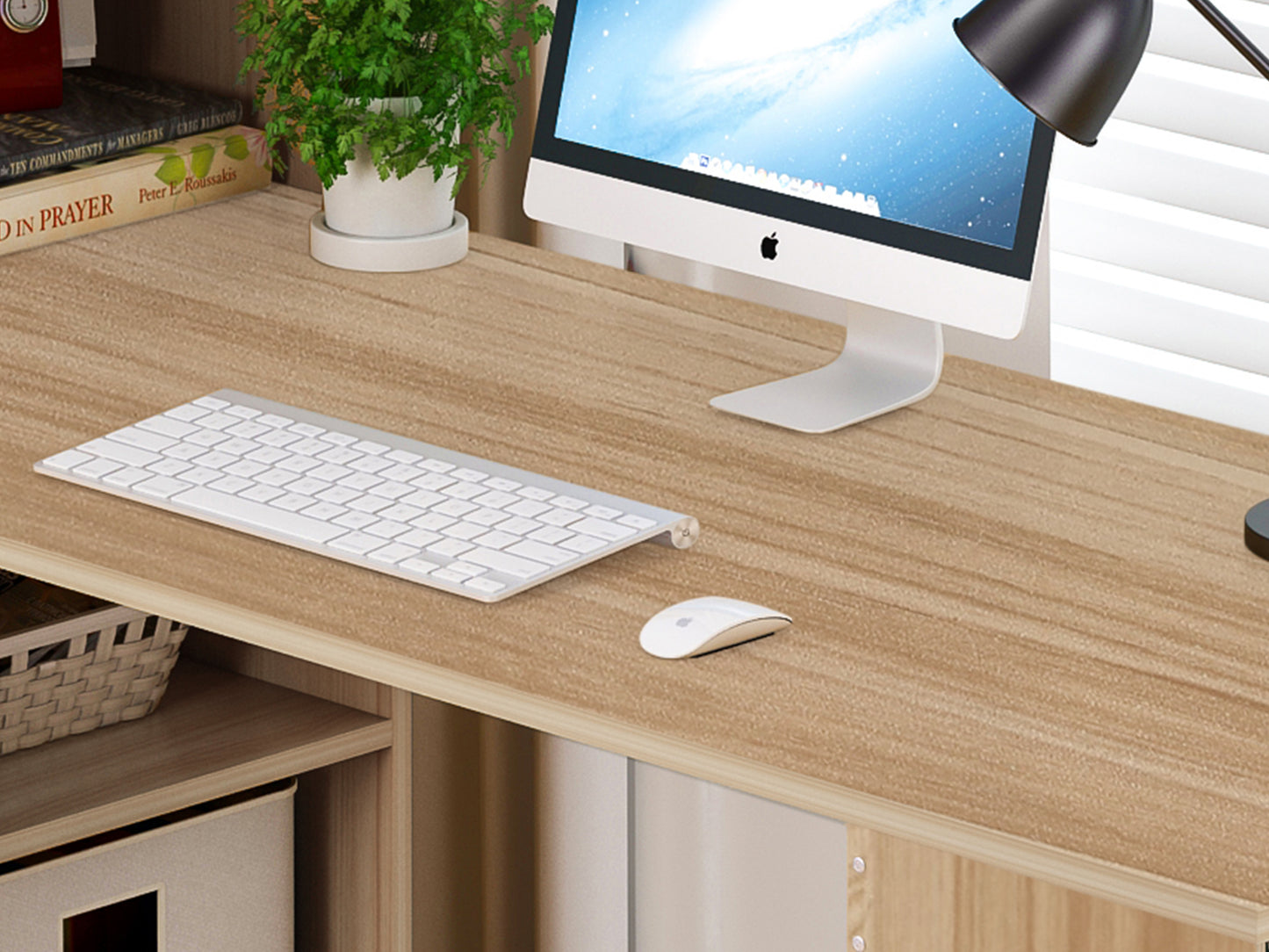 Varossa's Organizer Combination Workstation Computer Desk with 6 Storage Shelves (Oak)