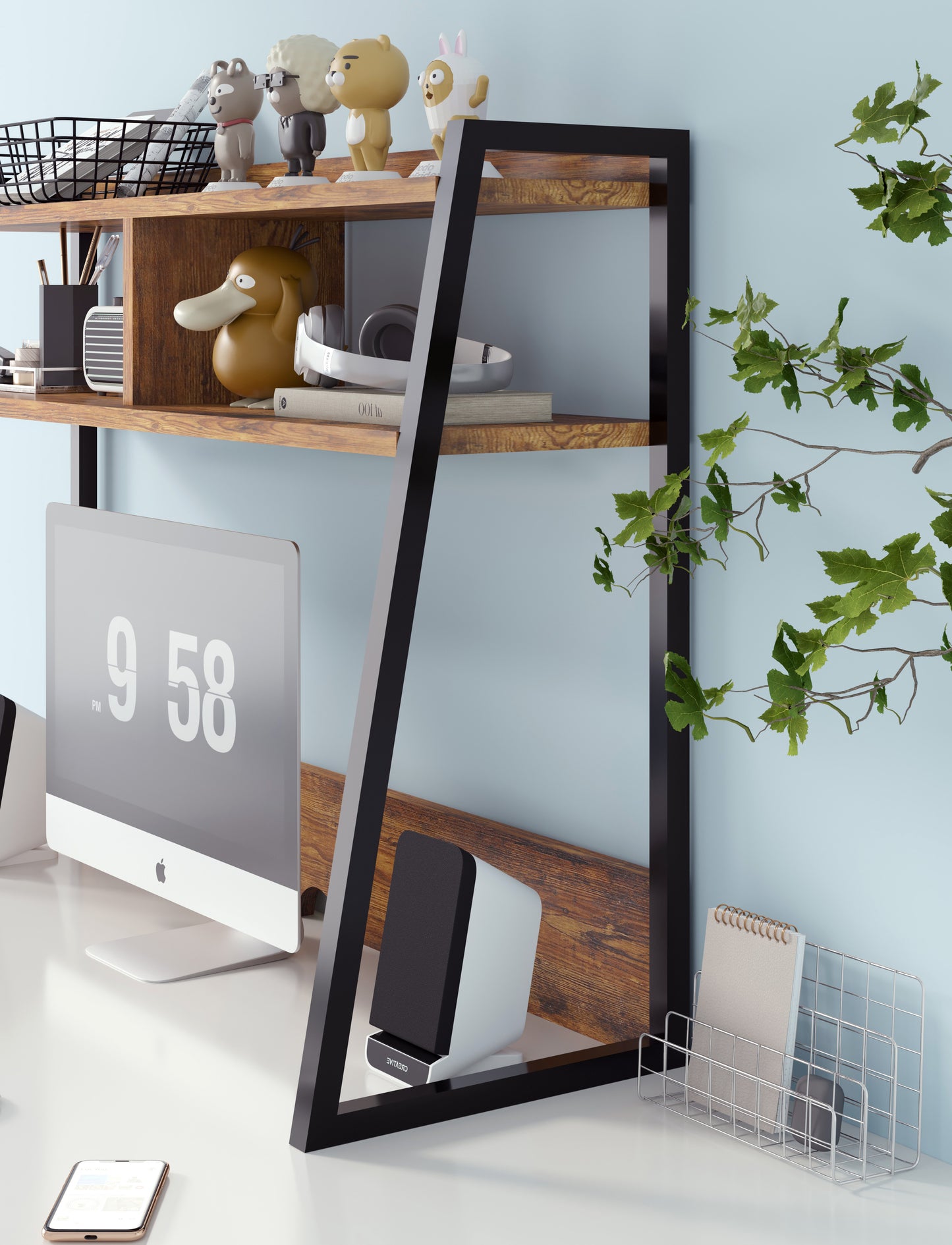 Zion Large Versatile Desk Hutch Storage Shelf Unit Organizer (Rustic Wood)
