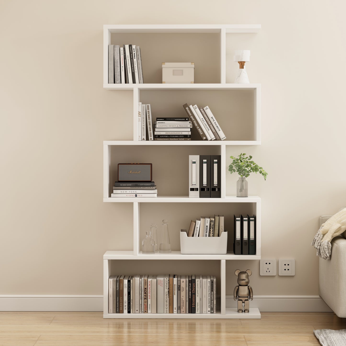 5 Tier Lumina Modern Display Bookshelf Storage Bookcase Shelves (White)
