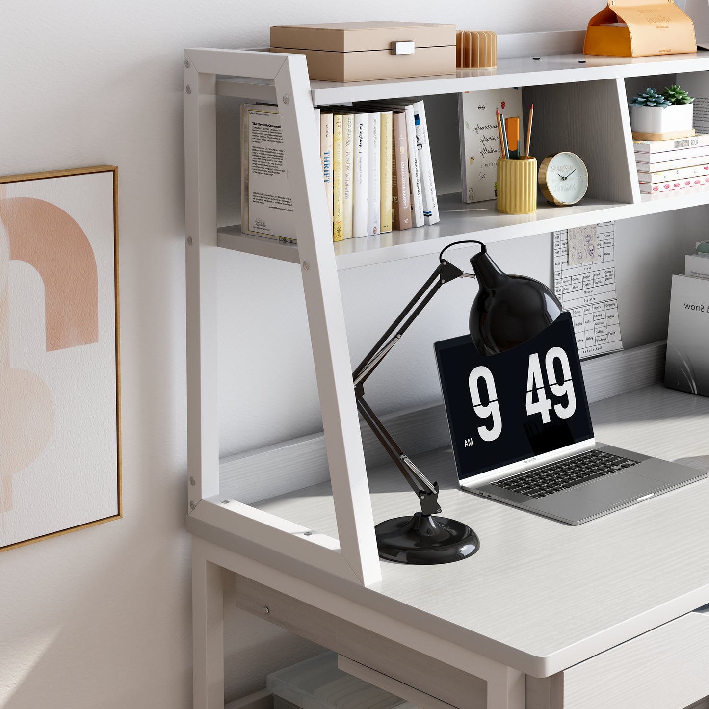 Enterprise Large Computer Desk Workstation with Shelves & Drawers (White)