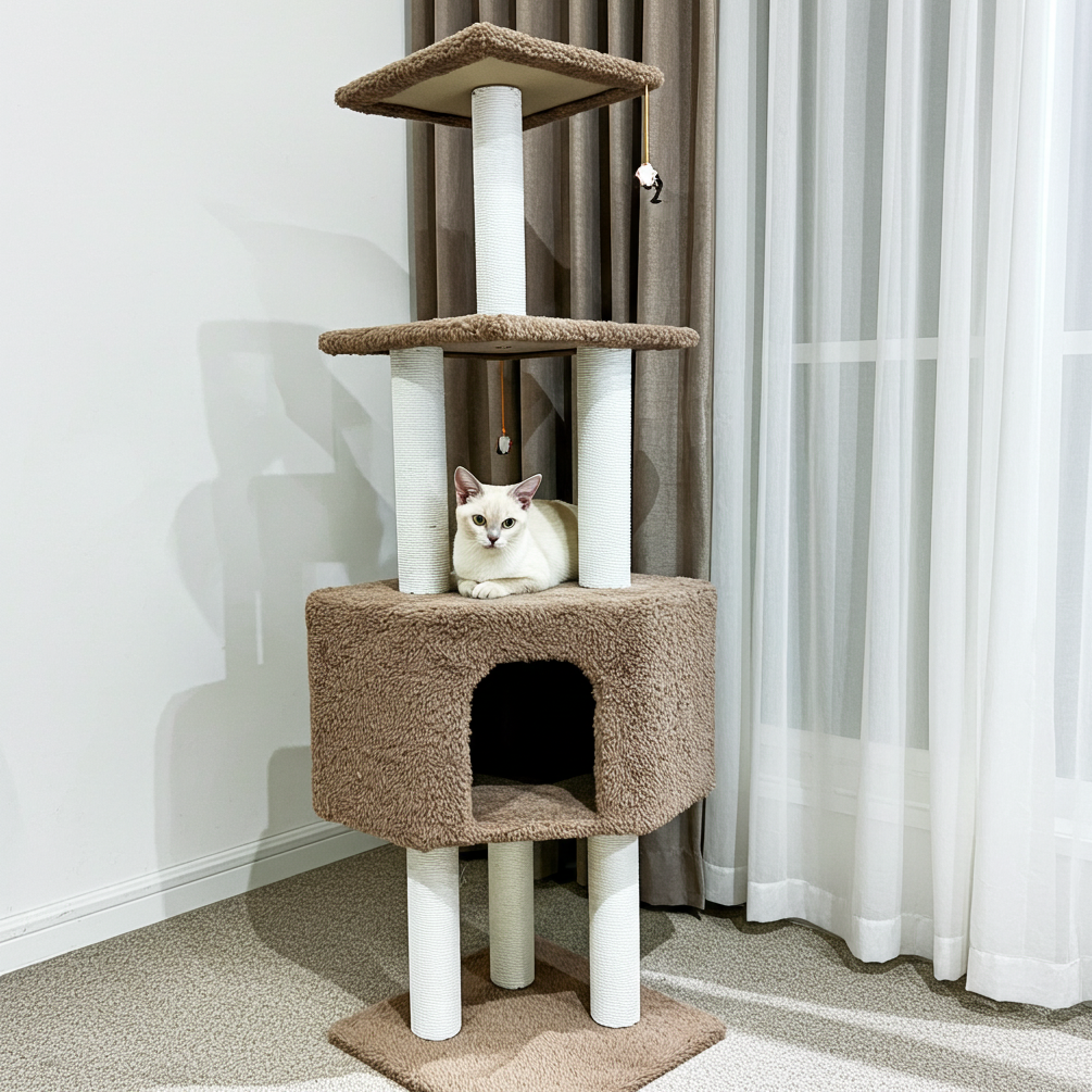 4-Level Large Cat Scratching Post Pole Tower (Tan)