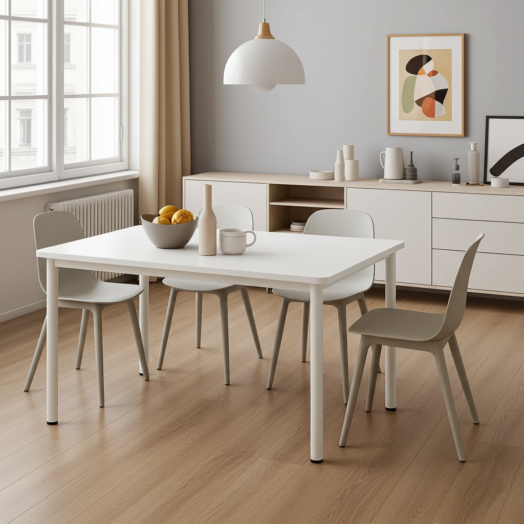 Heritage Industrial White Wood & Metal Dining Table 120cm