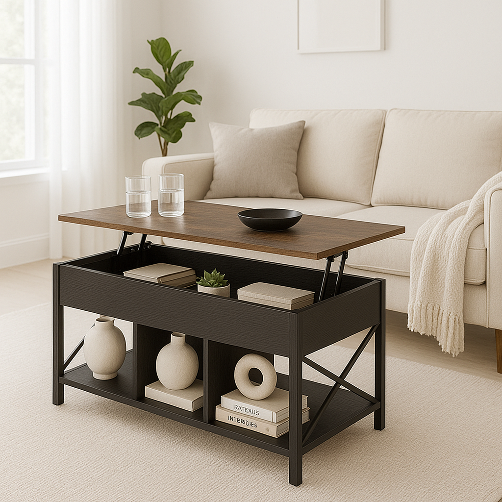 Elara Multifunction Lift Top Coffee Table with Hidden Storage Shelf Organizer