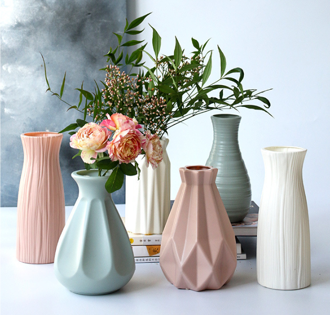 Flower Vase Ceramic Look Plastic Vase (Pink) - Dshop.com.au