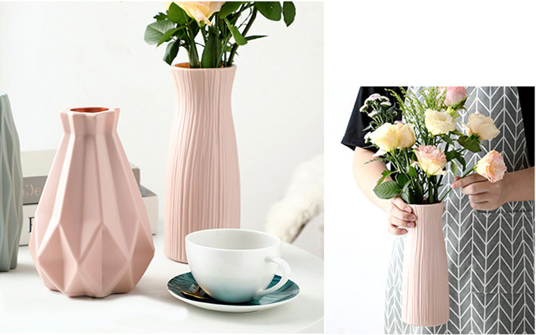 Flower Vase Ceramic Look Plastic Vase (Pink) - Dshop.com.au