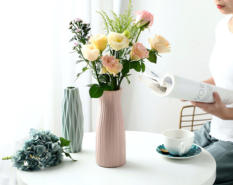 Flower Vase Ceramic Look Plastic Vase (Pink) - Dshop.com.au