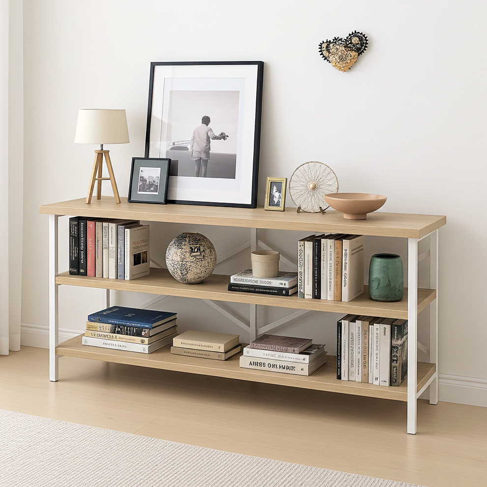 Serenity Industrial Console Table Bookcase TV Stand Storage Shelf Unit (Coastal Oak)