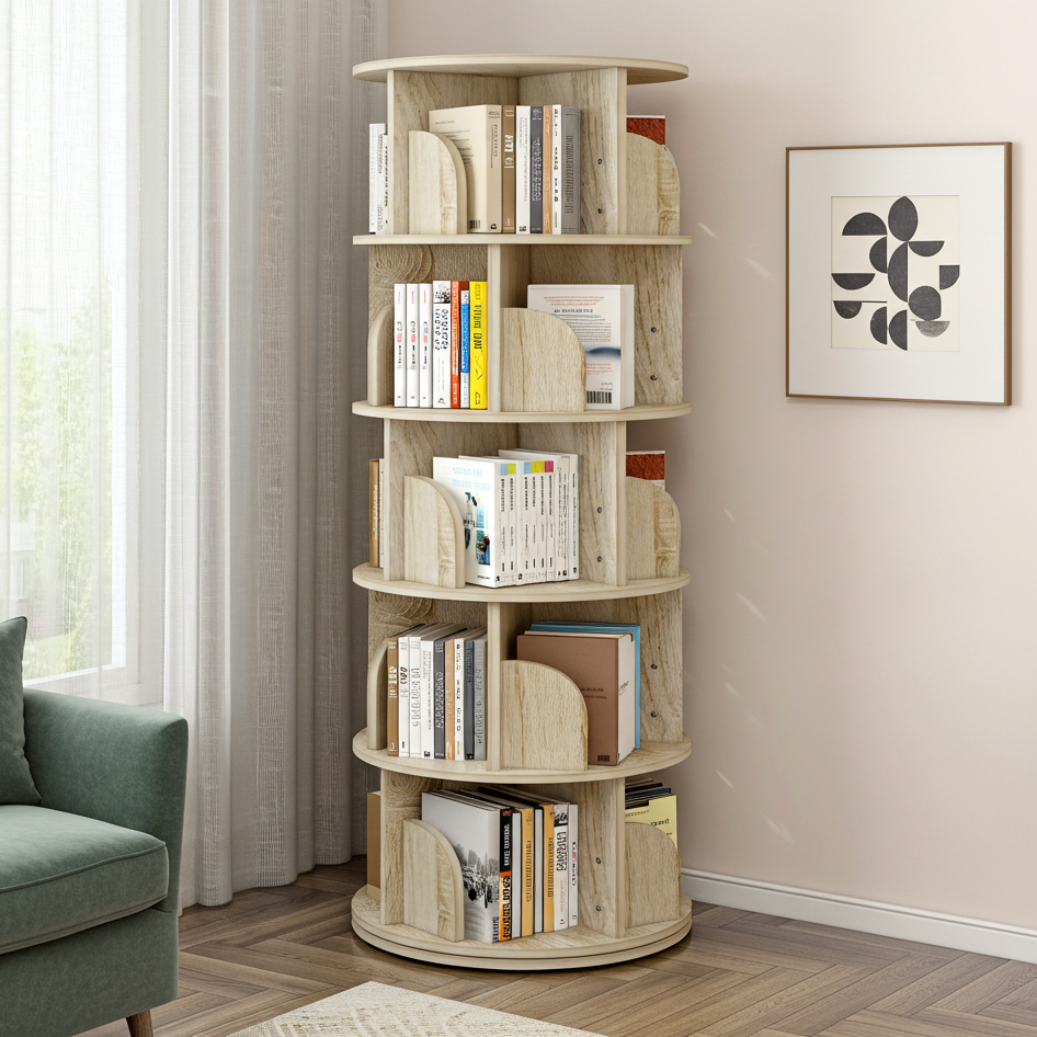 Sanctuary 360-degree Rotating 5 Tier Display Shelf Bookcase Organiser (Coastal Oak)