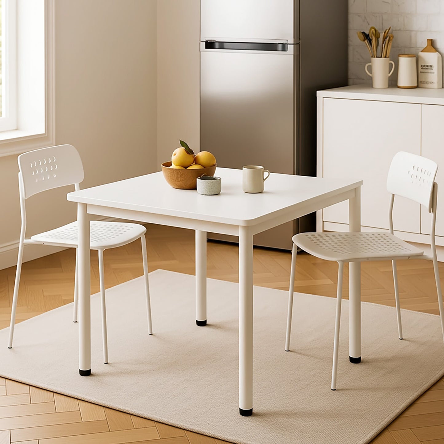 Harbor Industrial White Wood & Steel Dining Table Square 80cm