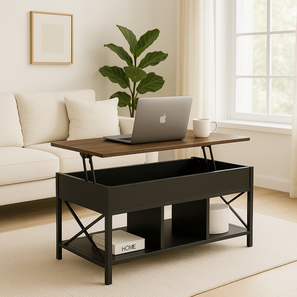Elara Multifunction Lift Top Coffee Table with Hidden Storage Shelf Organizer