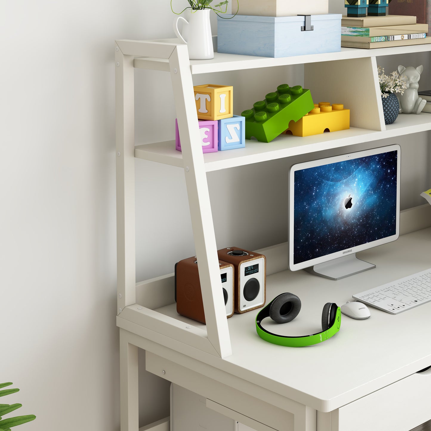 Enterprise Large Computer Desk Workstation with Shelves & Drawers (White)
