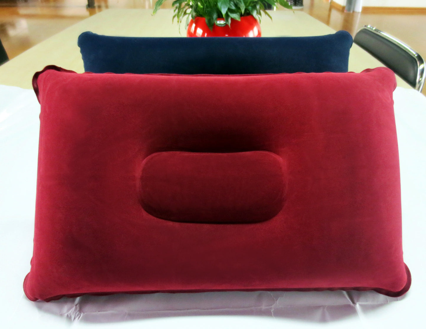 Inflatable Travel Pillow Head Rest Air Support Blow up Cushion (Maroon) - Dshop.com.au