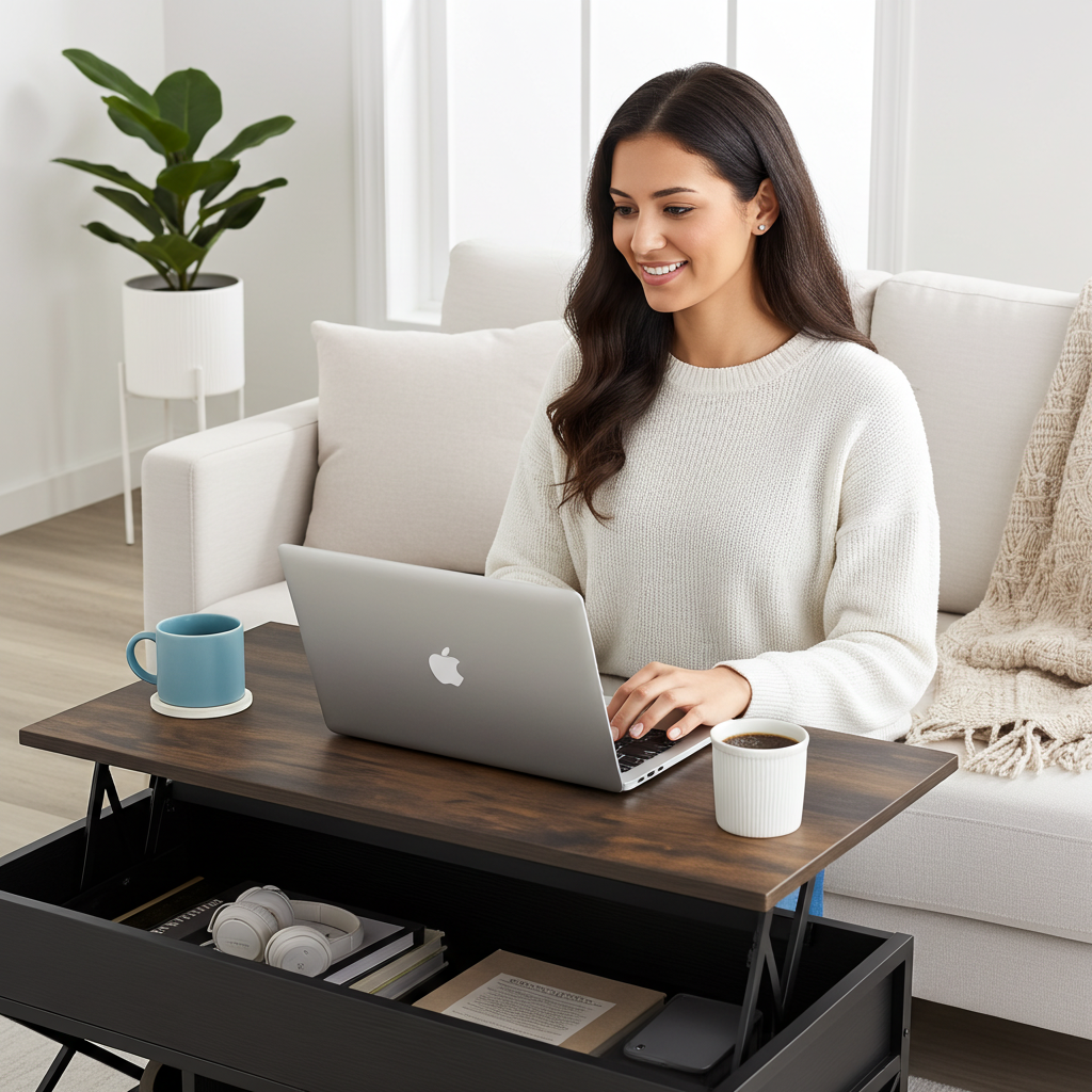 Elara Multifunction Lift Top Coffee Table with Hidden Storage Shelf Organizer