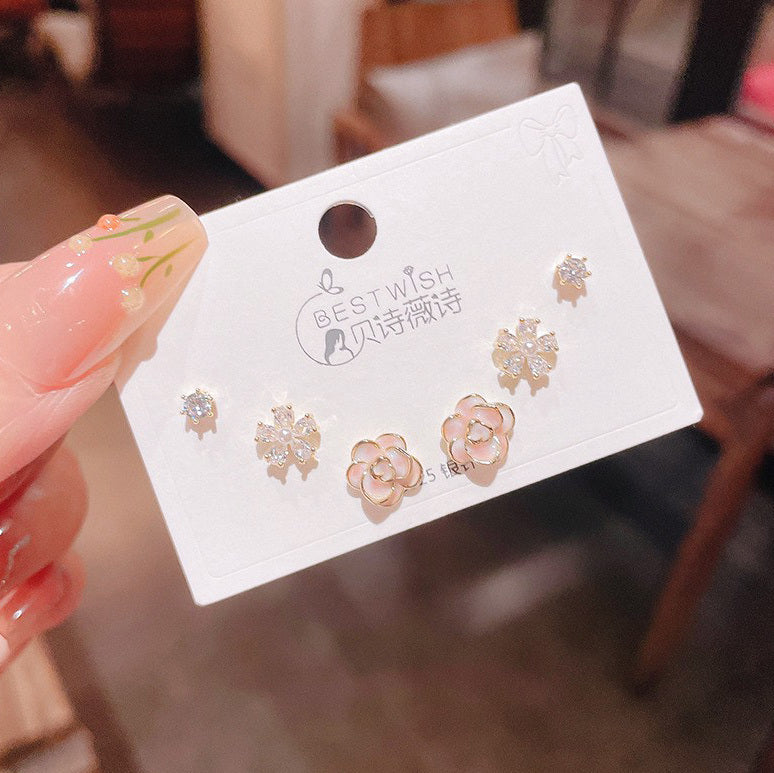 3 Pairs Beautiful Blossom Sterling Silver Stud Earrings Set - Dshop.com.au