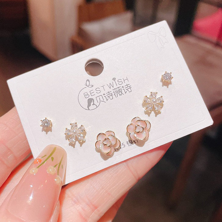 3 Pairs Beautiful Blossom Sterling Silver Stud Earrings Set - Dshop.com.au