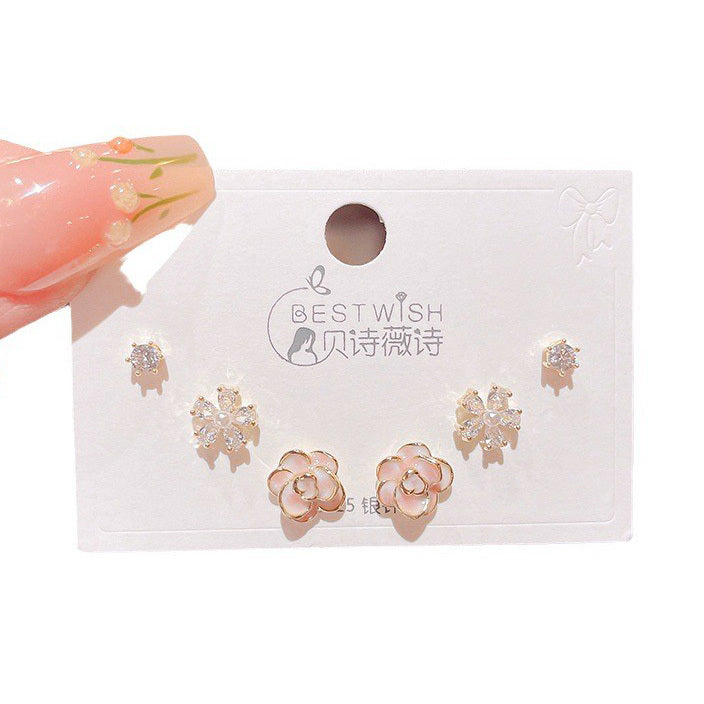 3 Pairs Beautiful Blossom Sterling Silver Stud Earrings Set - Dshop.com.au