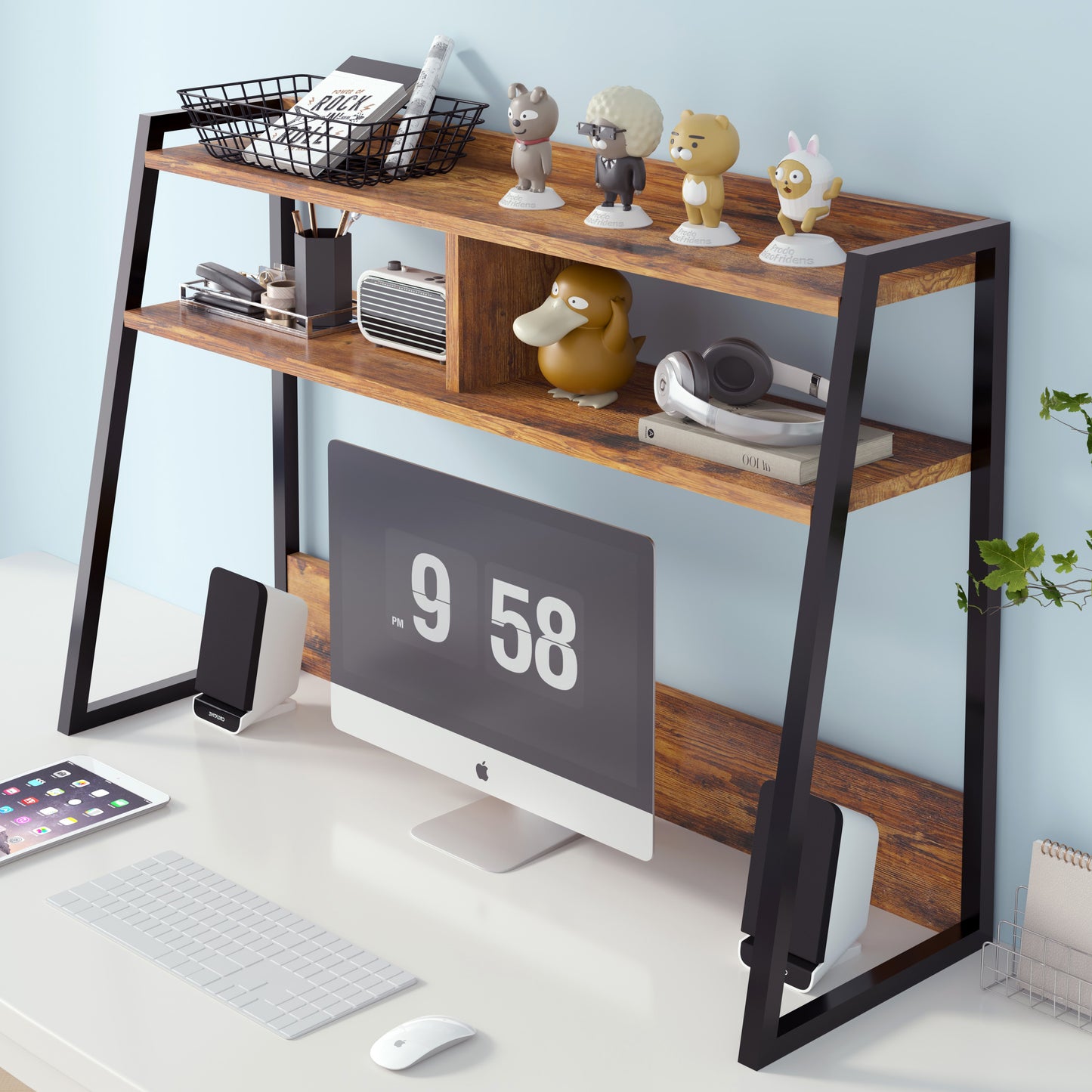 Zion Large Versatile Desk Hutch Storage Shelf Unit Organizer (Rustic Wood)