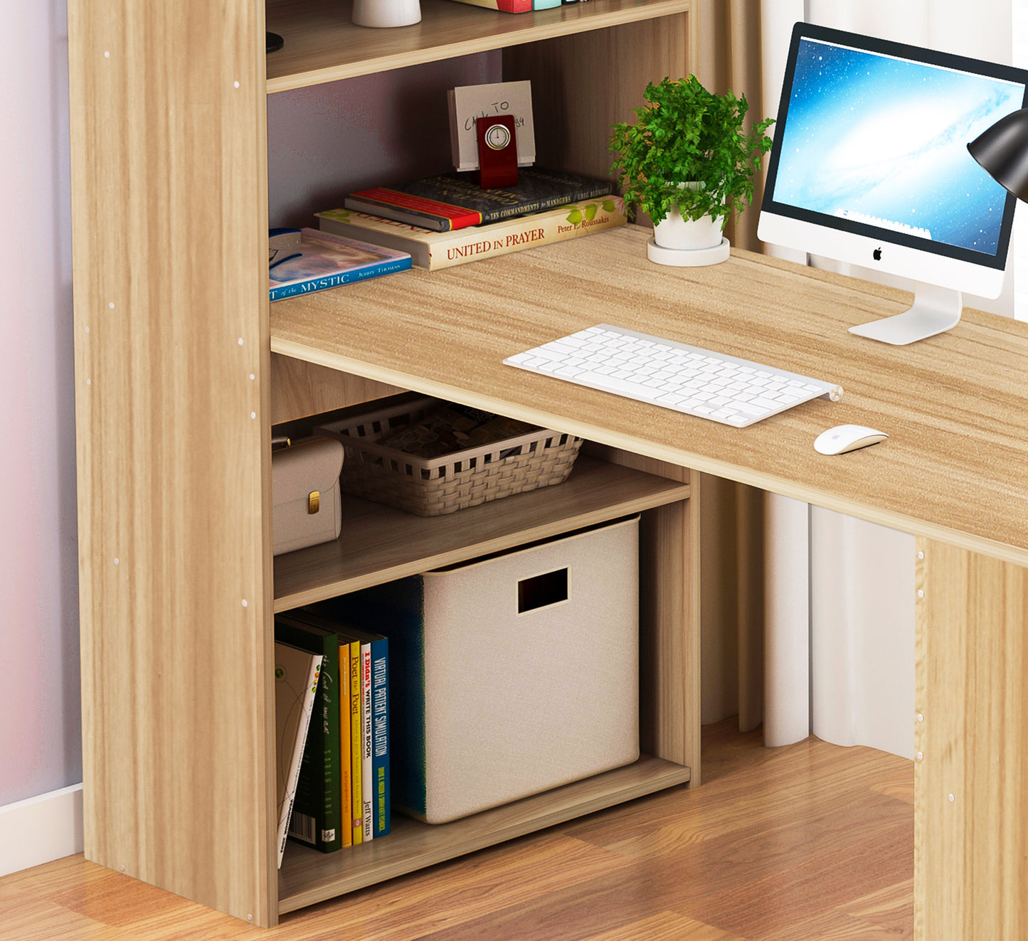 Varossa's Organizer Combination Workstation Computer Desk with 6 Storage Shelves (Oak)
