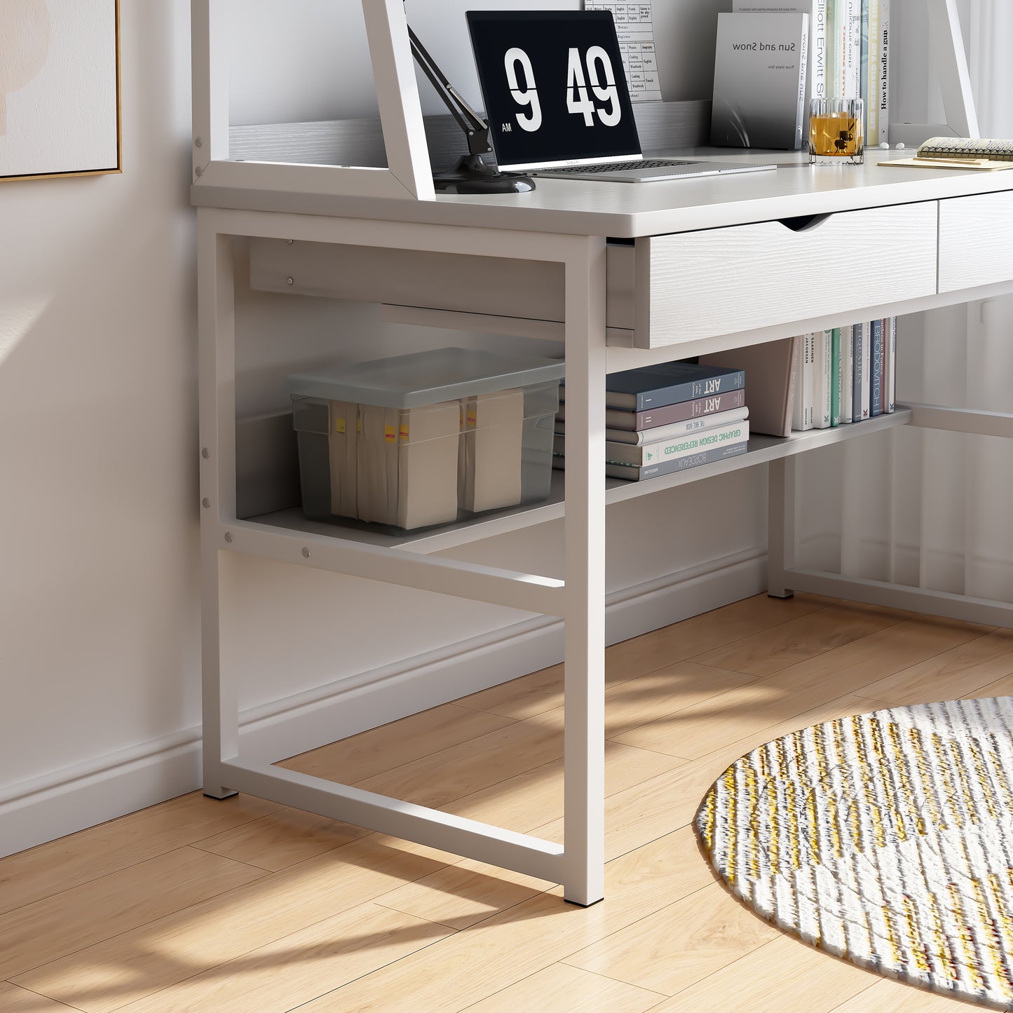 Enterprise Large Computer Desk Workstation with Shelves & Drawers (White)