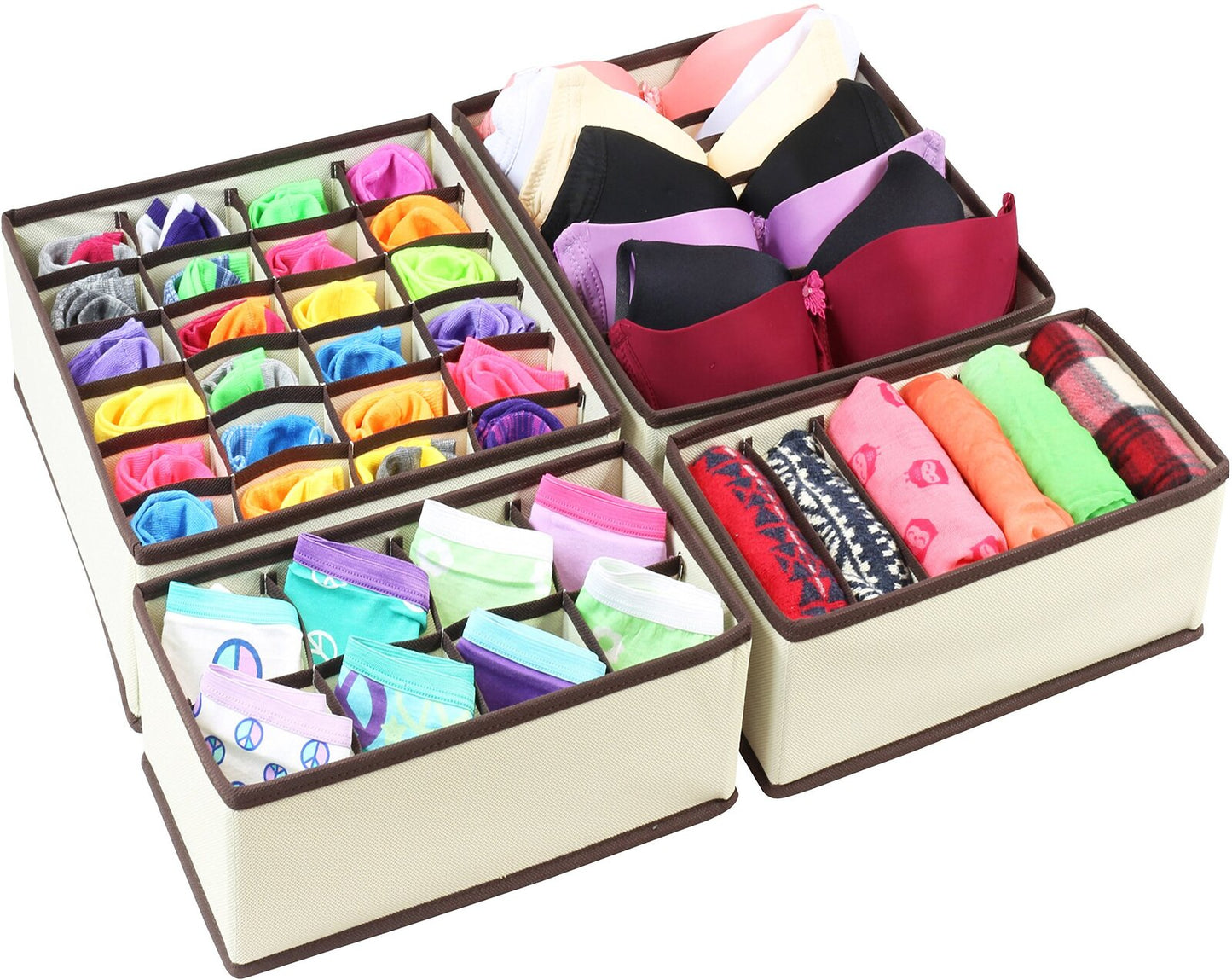 Set of 4 Foldable Drawer Dividers Storage Boxes Organisers