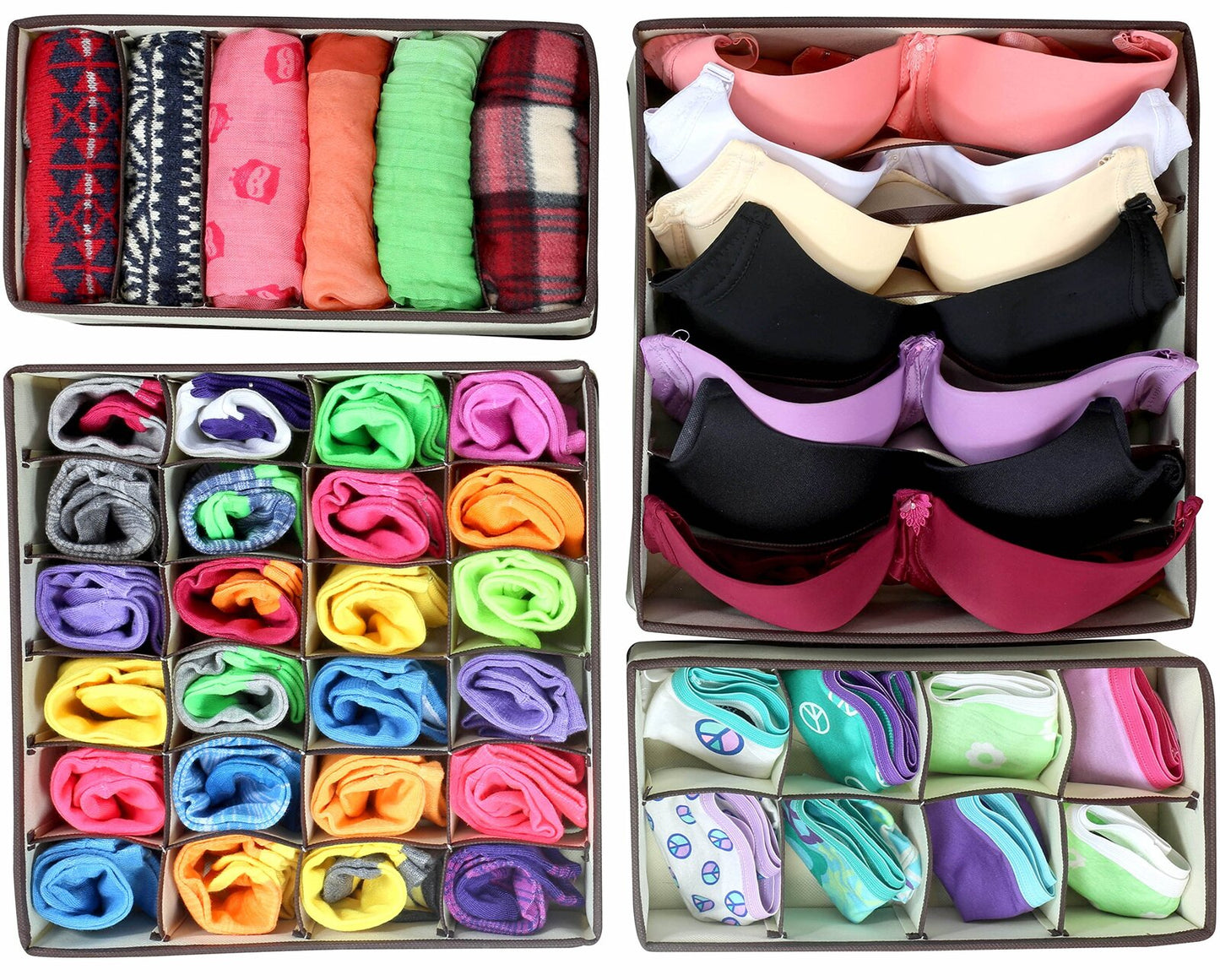 Set of 4 Foldable Drawer Dividers Storage Boxes Organisers