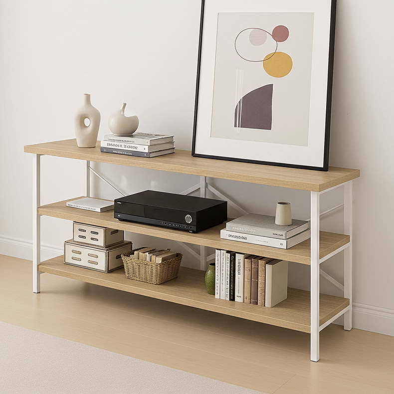 Serenity Industrial Console Table Bookcase TV Stand Storage Shelf Unit (Coastal Oak)