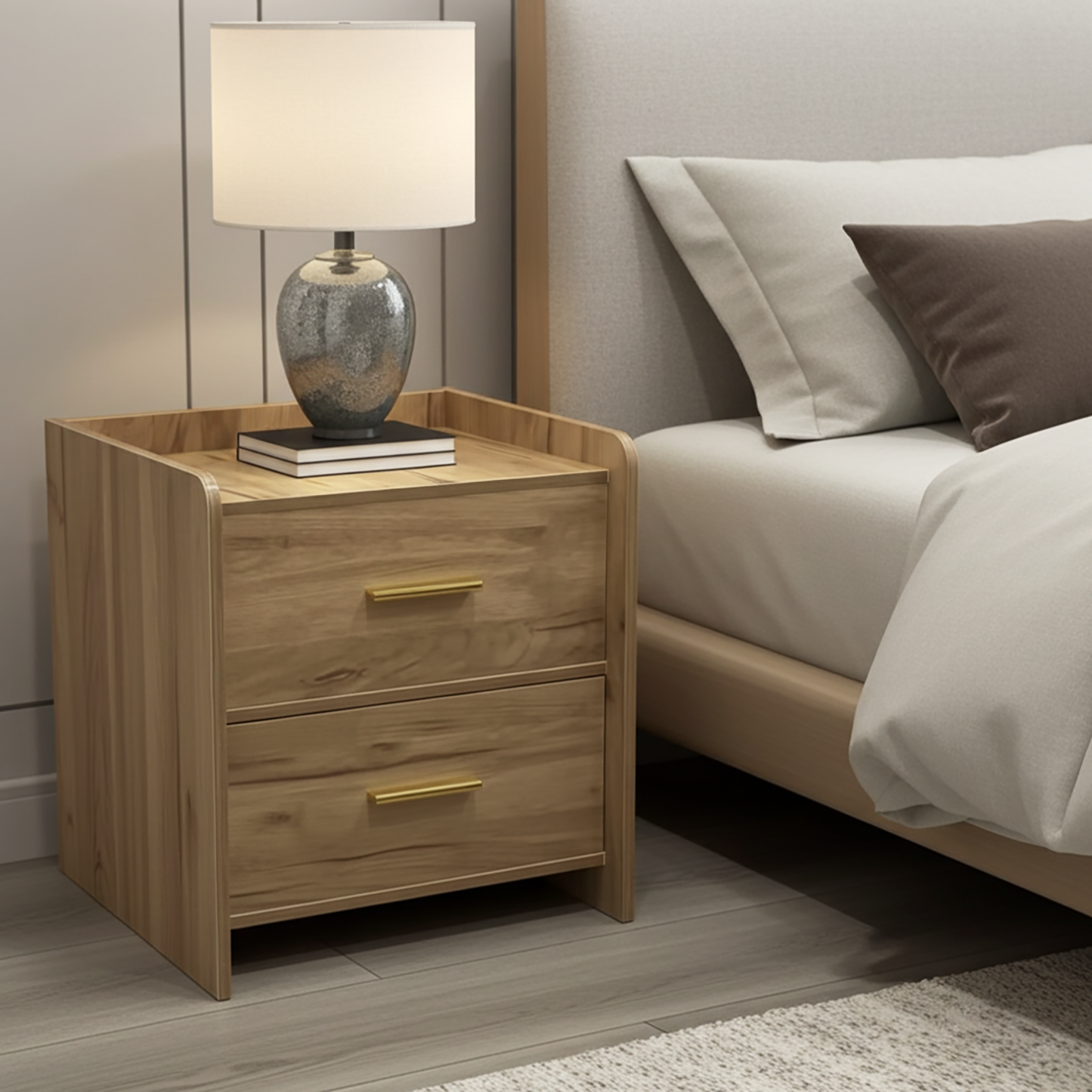 Serene 2-Drawer Bedside Table Nightstand (Rustic Oak)