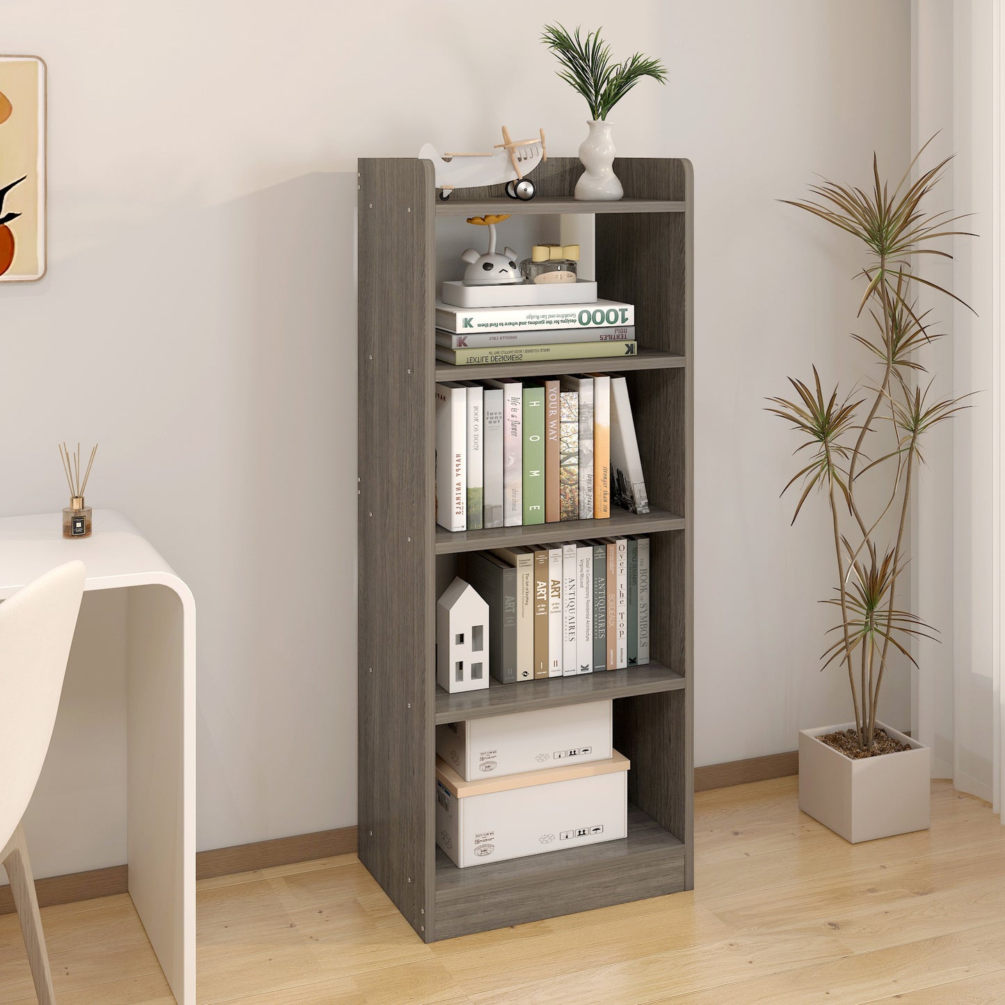 Essentia 4-Tier Storage Shelf Bookcase Shelving Unit Organizer (Driftwood Grey)